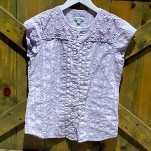 ORVIS LAVENDER SHORT SLEEVE BUTTONDOWN TOP SIZE 5 RUFFLES COTTON PASTEL SUMMER